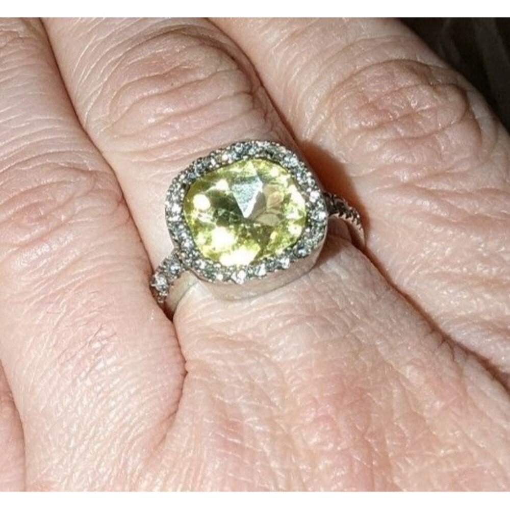 Torrid NWT Size 8 Silver Ring with Large Square Yellow Stone Trimmed‎ Gems